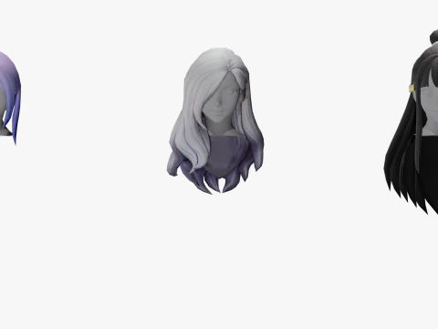 20 STYLIZED FEMALE HAIR MODELS PACK 7 - LOW POLY 3D Model