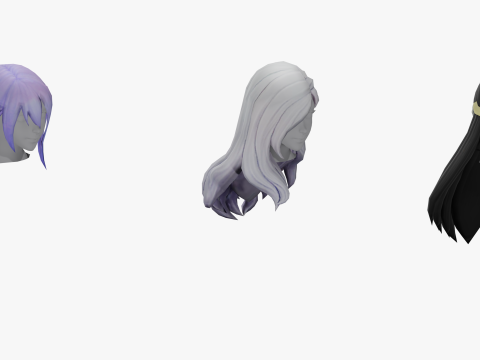 20 STYLIZED FEMALE HAIR MODELS PACK 7 - LOW POLY 3D 모델