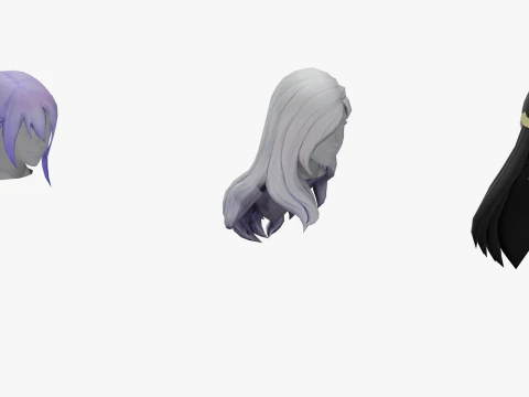 20 STYLIZED FEMALE HAIR MODELS PACK 7 - LOW POLY 3D Model