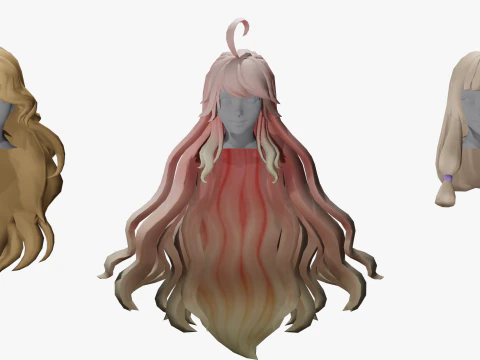 20 STYLIZED FEMALE HAIR MODELS PACK 7 - LOW POLY 3D Model