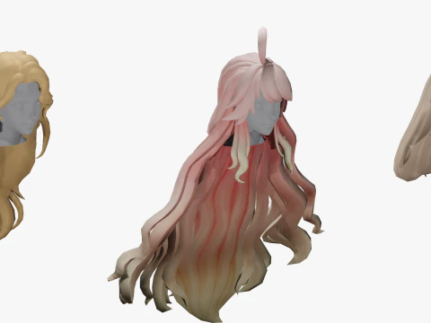 20 STYLIZED FEMALE HAIR MODELS PACK 7 - LOW POLY 3D Model