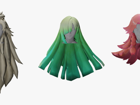 20 STYLIZED FEMALE HAIR MODELS PACK 7 - LOW POLY 3D 모델