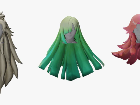 20 STYLIZED FEMALE HAIR MODELS PACK 7 - LOW POLY 3D Model