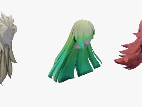 20 STYLIZED FEMALE HAIR MODELS PACK 7 - LOW POLY 3D Model