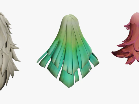20 STYLIZED FEMALE HAIR MODELS PACK 7 - LOW POLY 3D Model