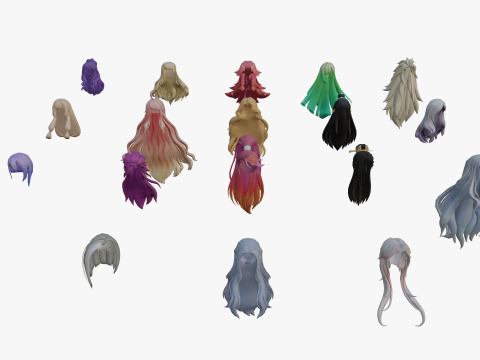 20 STYLIZED FEMALE HAIR MODELS PACK 7 - LOW POLY 3D 모델