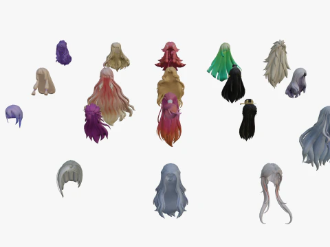 20 STYLIZED FEMALE HAIR MODELS PACK 7 - LOW POLY 3D Model