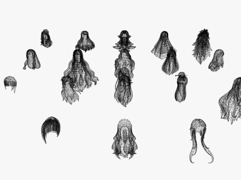 20 STYLIZED FEMALE HAIR MODELS PACK 7 - LOW POLY 3D Model