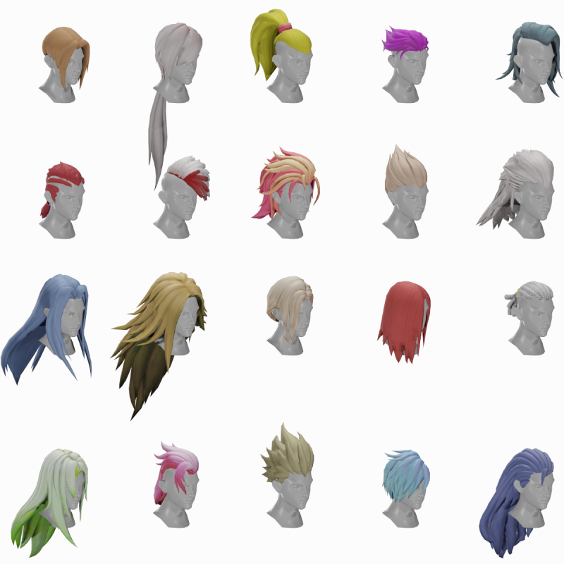20 STYLIZED MALE HAIR MODELS PACK 8 3D-Modell .c4d .max .obj .3ds .fbx .stl .blend 