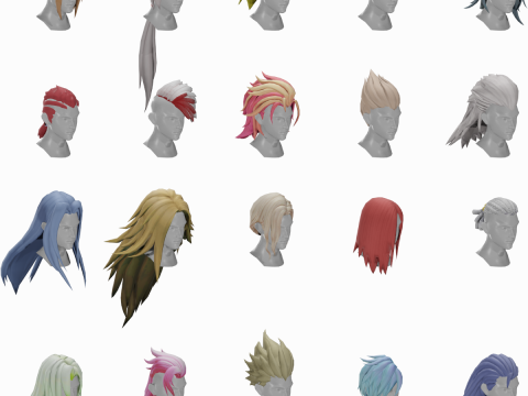 20 STYLIZED MALE HAIR MODELS PACK 8 3D Model