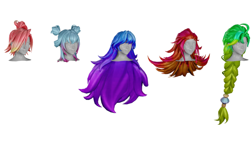 20 STYLIZED FEMALE HAIR MODELS PACK 8 - LOW POLY 3D Модель .c4d .max .obj .3ds .fbx .stl .blend