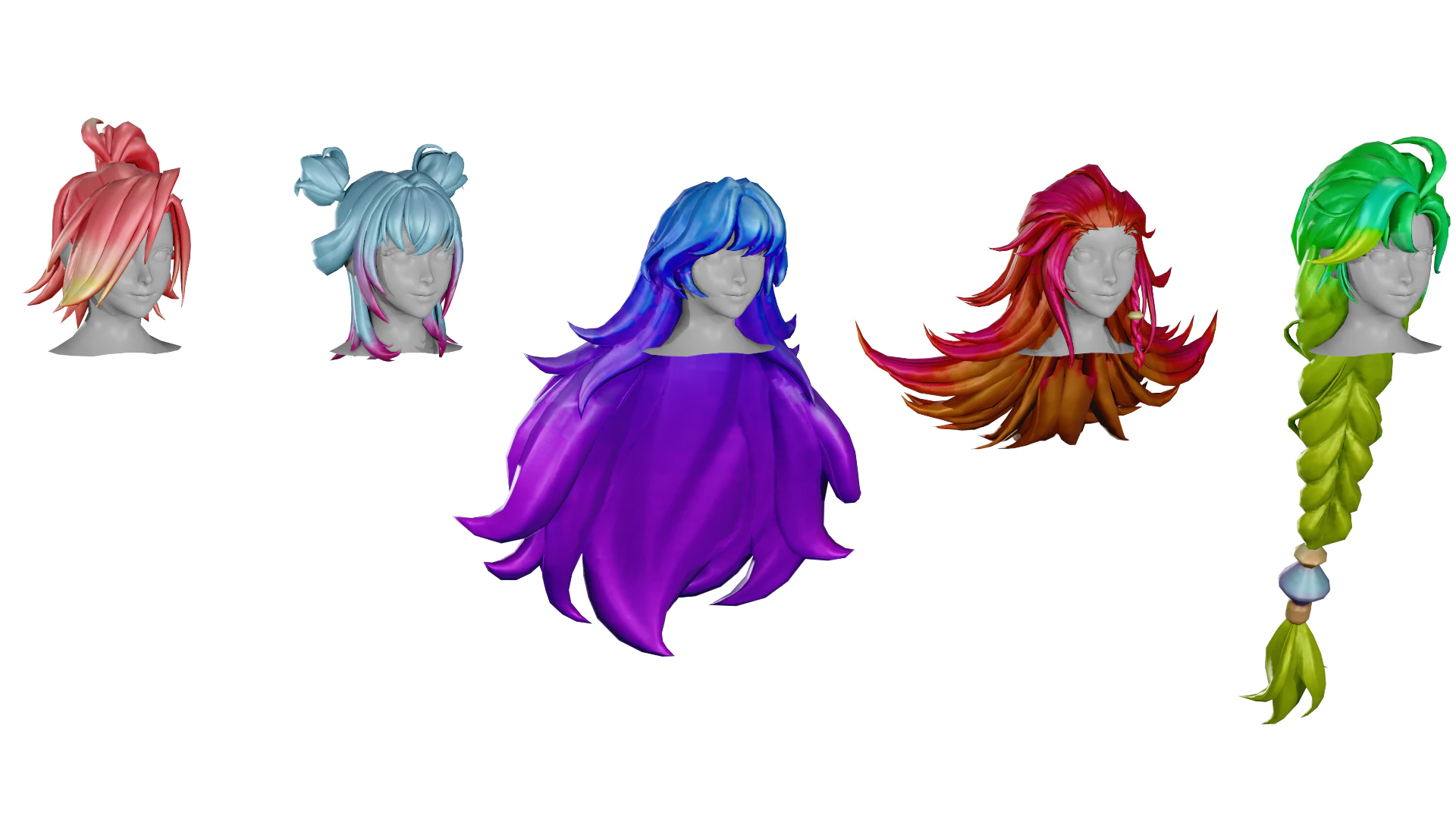 20 STYLIZED FEMALE HAIR MODELS PACK 8 - LOW POLY 3D Model .c4d .max .obj .3ds .fbx .stl .blend 