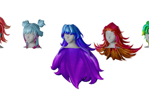 20 STYLIZED FEMALE HAIR MODELS PACK 8 - LOW POLY 3D Model