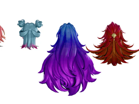 20 STYLIZED FEMALE HAIR MODELS PACK 8 - LOW POLY 3D Model