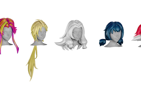 20 STYLIZED FEMALE HAIR MODELS PACK 8 - LOW POLY 3D Model