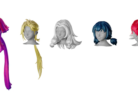 20 STYLIZED FEMALE HAIR MODELS PACK 8 - LOW POLY 3D Model