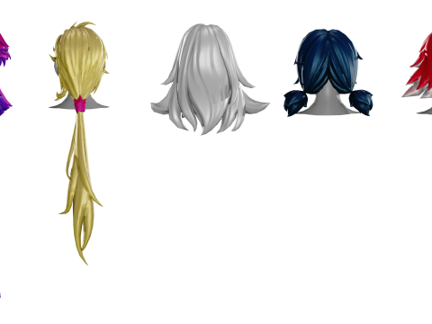 20 STYLIZED FEMALE HAIR MODELS PACK 8 - LOW POLY 3D Модель