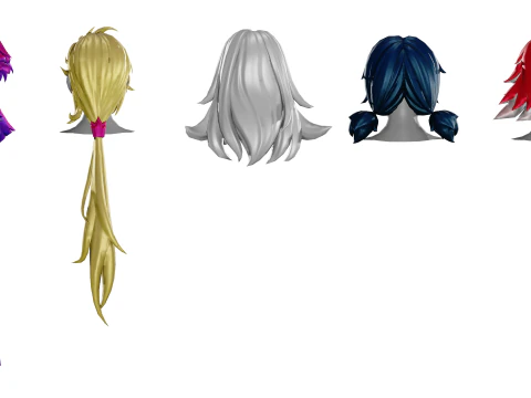20 STYLIZED FEMALE HAIR MODELS PACK 8 - LOW POLY 3D Model