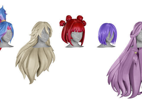20 STYLIZED FEMALE HAIR MODELS PACK 8 - LOW POLY 3D Модель