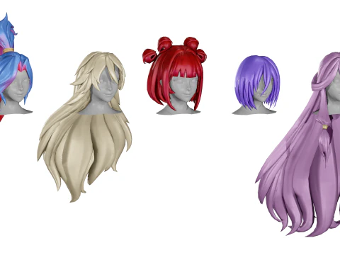 20 STYLIZED FEMALE HAIR MODELS PACK 8 - LOW POLY 3D Model
