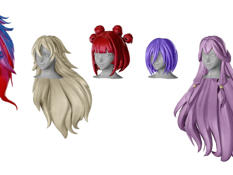 20 STYLIZED FEMALE HAIR MODELS PACK 8 - LOW POLY 3D Model