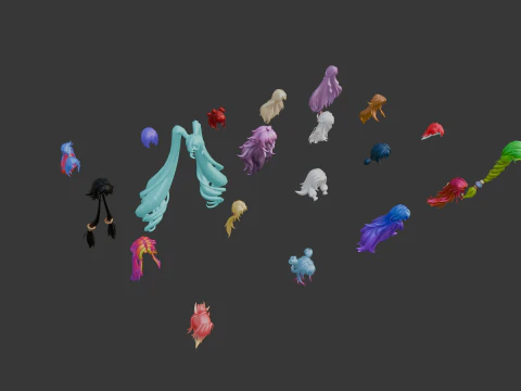 20 STYLIZED FEMALE HAIR MODELS PACK 8 - LOW POLY 3D Model