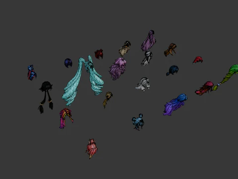 20 STYLIZED FEMALE HAIR MODELS PACK 8 - LOW POLY 3D Model