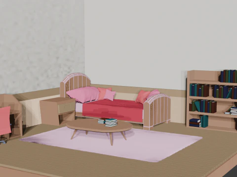 Kamar Tidur Kartun Berwarna-warni Model 3D