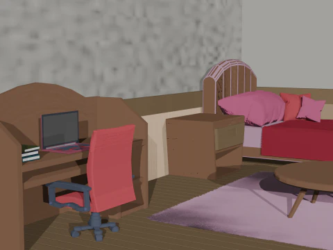 Colorful Cartoon Bedroom 3D Model