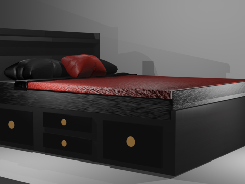 Modern Wooden Bed Set Cartoon Style 3D Model