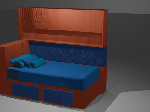 Modern Wooden Bed Set Cartoon Style 3D Model
