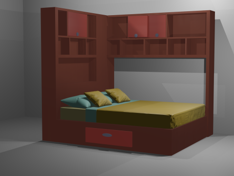 Modern Wooden Bed Set Cartoon Style 3D Model