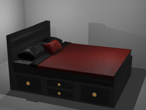 Modern Wooden Bed Set Cartoon Style 3D Model