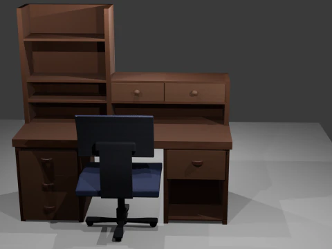 деревянного стола со стулом мультфильма 3D Модель