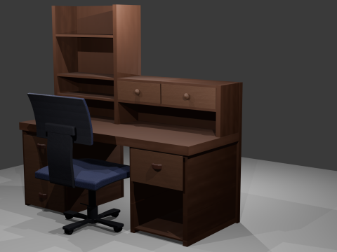 of Wooden Desk with Chair Cartoon 3D 모델