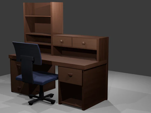 деревянного стола со стулом мультфильма 3D Модель