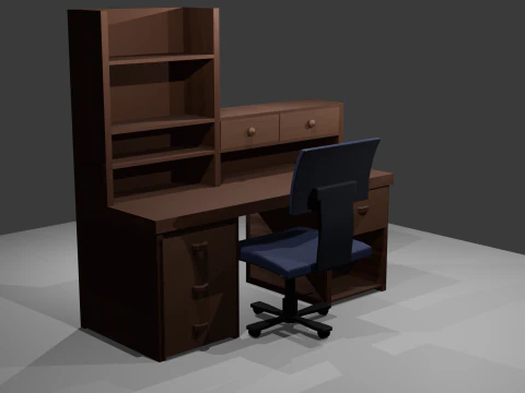 деревянного стола со стулом мультфильма 3D Модель