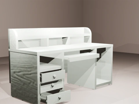 Light Wooden Desk Cartoon Style 3D Model