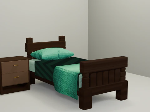 Cartoon Style Bed and Nightstand 3D Model