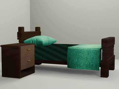 Cartoon Style Bed and Nightstand 3D Model
