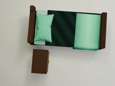 Cartoon Style Bed and Nightstand 3D Model