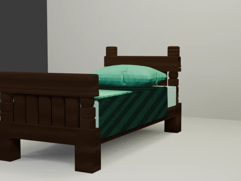 Cartoon Style Bed and Nightstand 3D Model