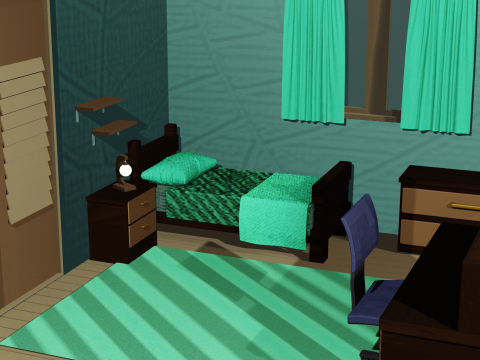 of a Cartoon-Style Youth Room with Wooden Furniture Model 3D