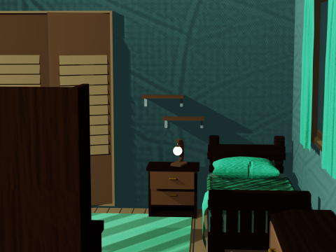 of a Cartoon-Style Youth Room with Wooden Furniture Model 3D
