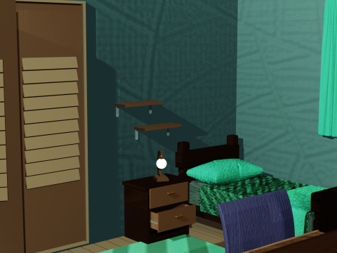 of a Cartoon-Style Youth Room with Wooden Furniture Model 3D
