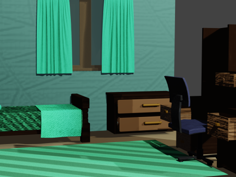 of a Cartoon-Style Youth Room with Wooden Furniture Model 3D
