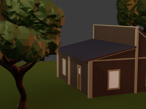 Cute Cabin in the Woods Cartoon Style 3D Model