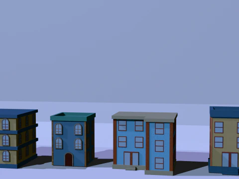 Low poly cartoon buildings 3D Model
