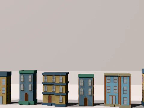 Low poly cartoon buildings 3D Model