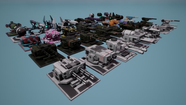 Heavy Stationary Guns Pack 3D Model .c4d .max .obj .3ds .fbx .stl .blend 